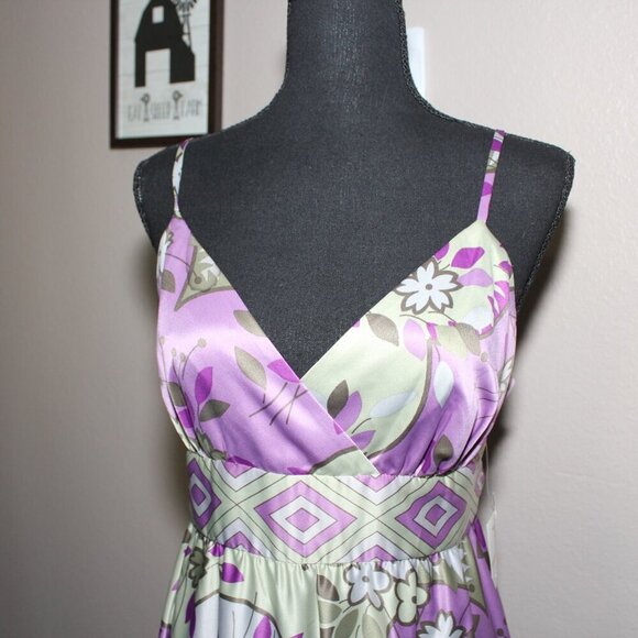 Donna Morgan Womens Seafoam Dress Purple Green Floral Babydoll Size 10 NWT - Picture 2 of 8
